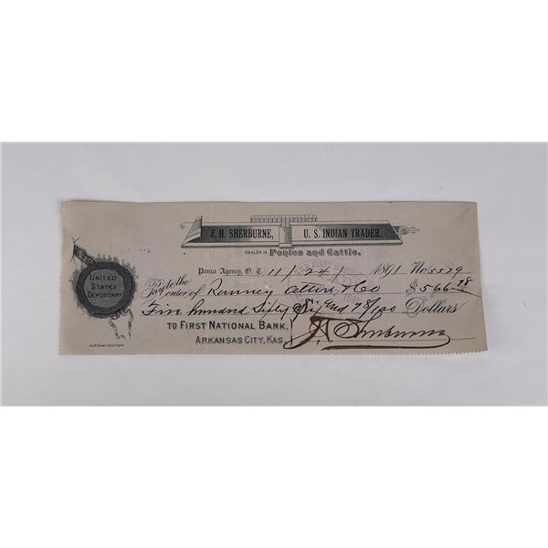 J.H. Sherburne Indian Trader Check Ponca Agency