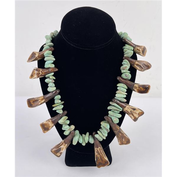 Navajo Buffalo Tooth Turquoise Nugget Necklace