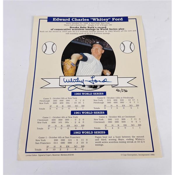 Edward Charles Whitey Ford Signature Baseball