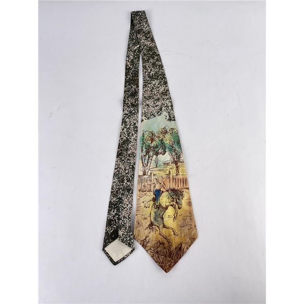 1940s Air Brush Painted Cowboy Bronc Tie