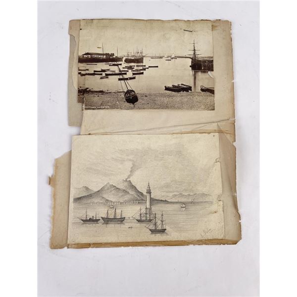 Antique Pencil Sketch Mount Vesuvius Eruption