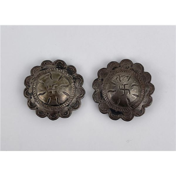 Pair of Antique Navajo Sterling Conchos Swastika