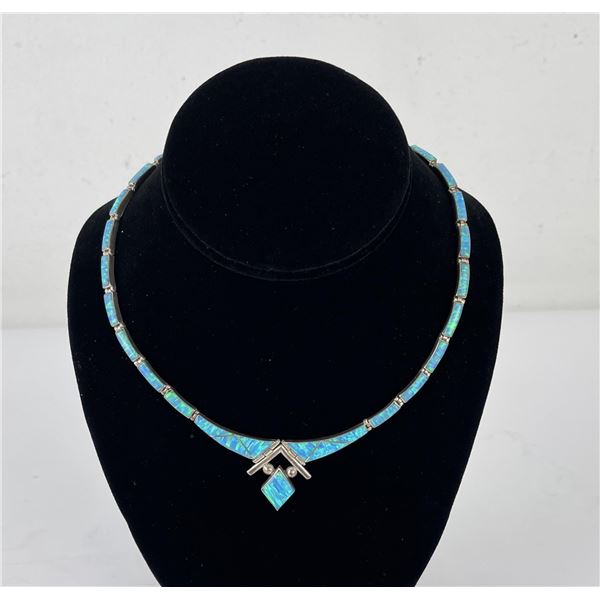Taxco Mexican 950 Silver Blue Opal Necklace