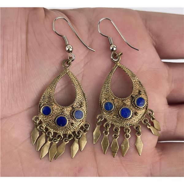 Ottoman Islamic Teardrop Fringe Earrings Lapis
