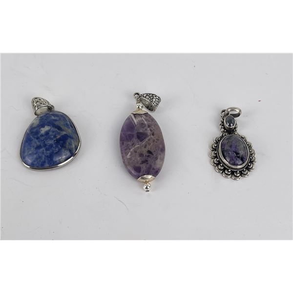 Sterling Silver Amethyst Lapis Lazuli Pendant Lot