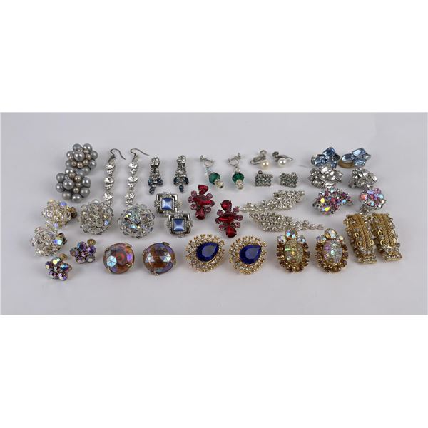 Lot Vintage Costume Earrings Rhinestone