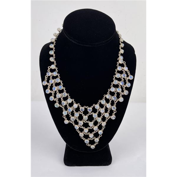 Vintage Rainbow Moonstone Sterling Silver Necklace