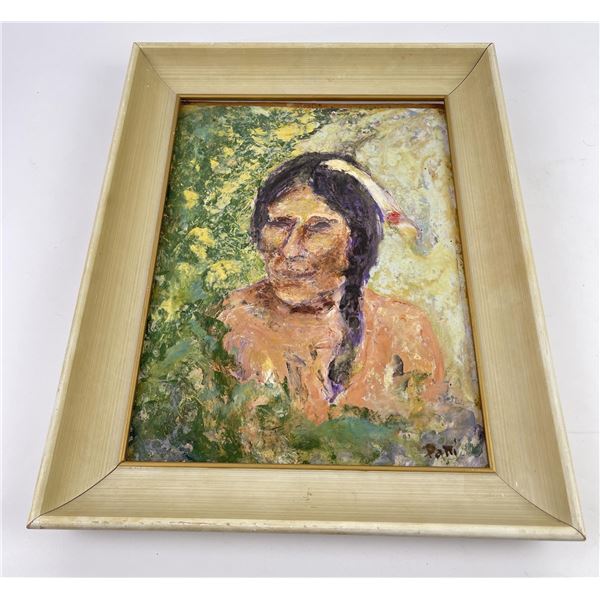 Native American Indian Oil on Board Painting