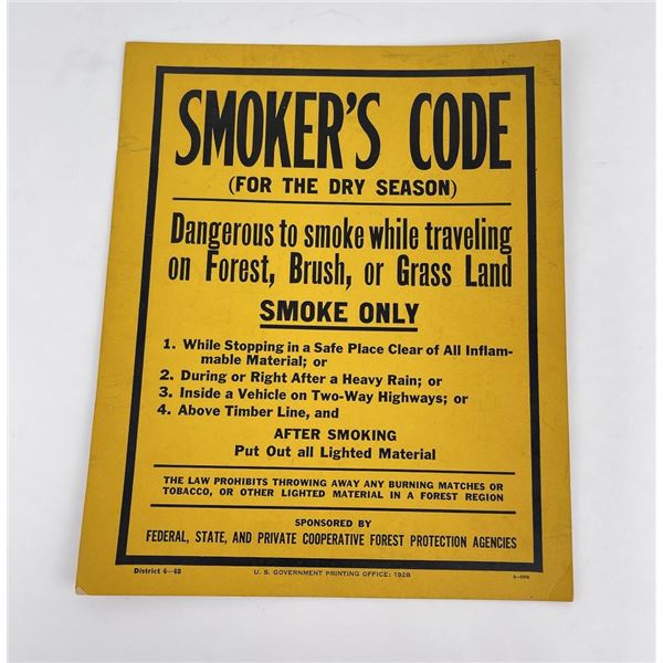 1928 US Forest Service No Smoking Poster