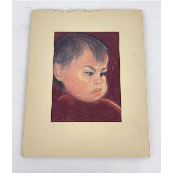 Native American Indian Child Painting on Velvet