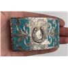 Image 1 : Sterling Silver Turquoise Inlay Cowboy Belt Buckle
