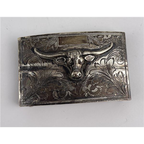 Taxco Sterling Silver Cowboy Belt Buckle Steer