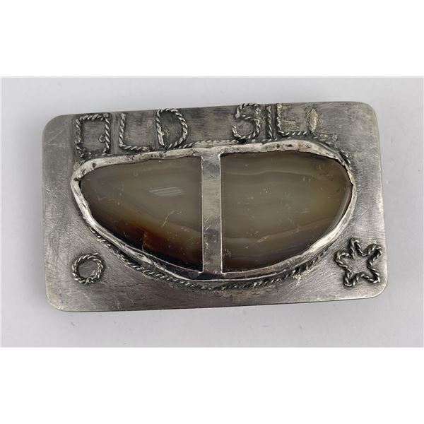 Sterling Silver Cowboy Agate Belt Buckle