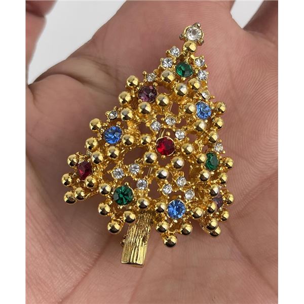 Vintage Eisenberg Christmas Tree Rhinestone Brooch
