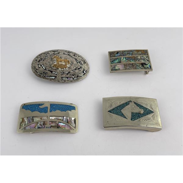 Group of Inlaid Cowboy Belt Buckles