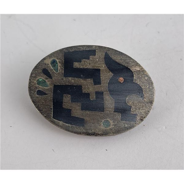 Taxco Sterling Silver Inlaid Brooch