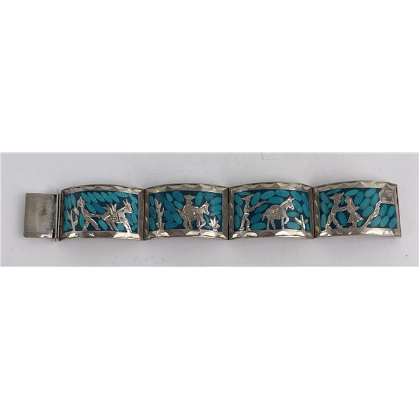 Taxco Sterling Silver Turquoise Link Bracelet