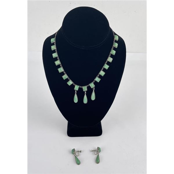 Sterling Silver Green Turquoise Necklace Earrings