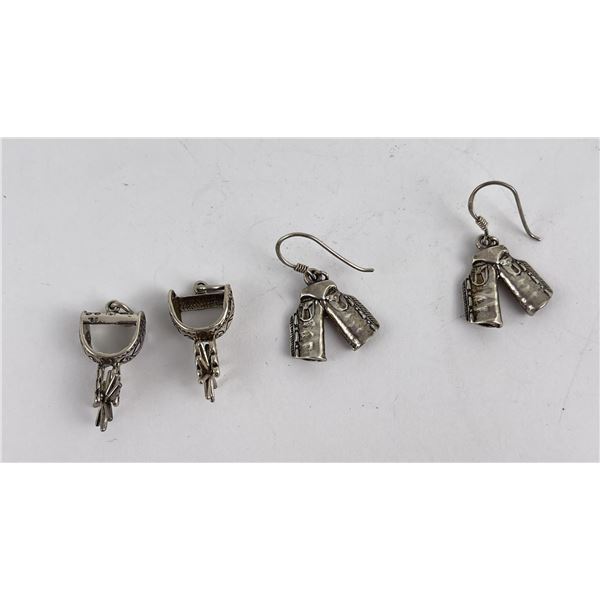 Sterling Silver Cowgirl Earrings Chaps Spurs