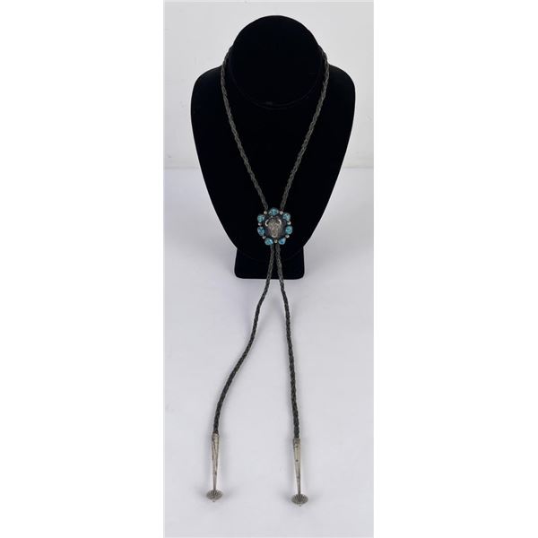 Navajo Sterling Silver Turquoise Buffalo Bolo Tie