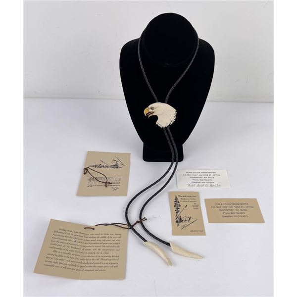 Elk Horn Eagle Head Bolo Tie