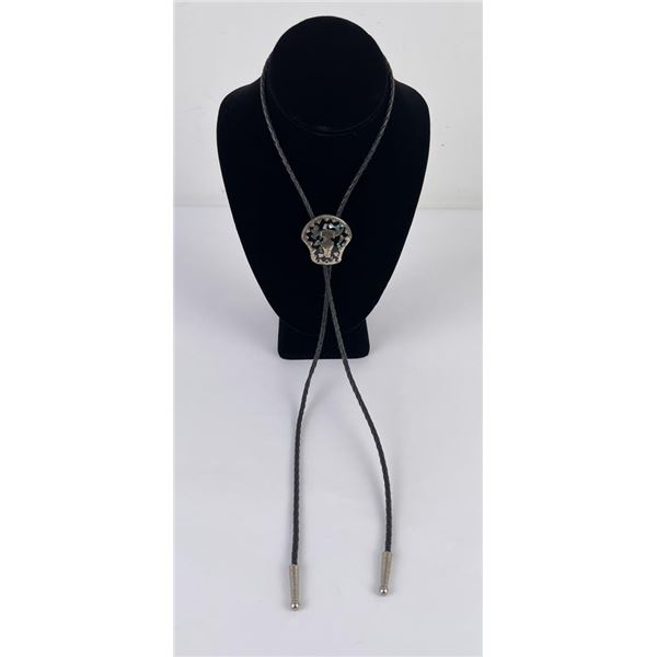 Inlaid Buffalo Skull Cowboy Bolo Tie