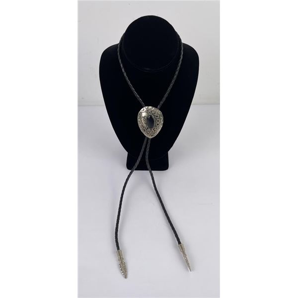 Hammered Silver Jet Cowboy Bolo Tie