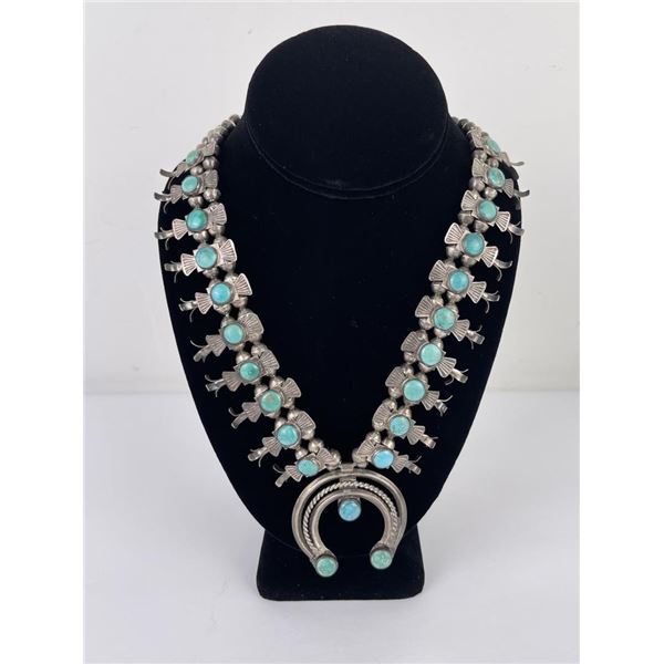 Navajo Sterling Silver Turquoise Squash Blossom