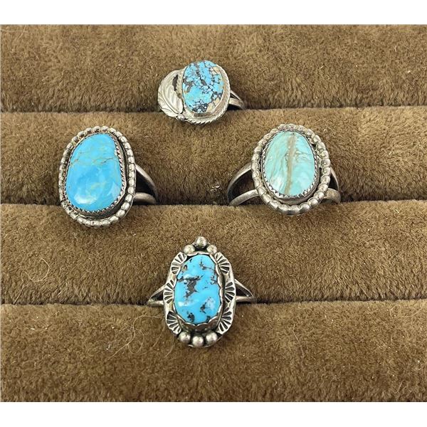 Group of Navajo Sterling Silver Turquoise Rings