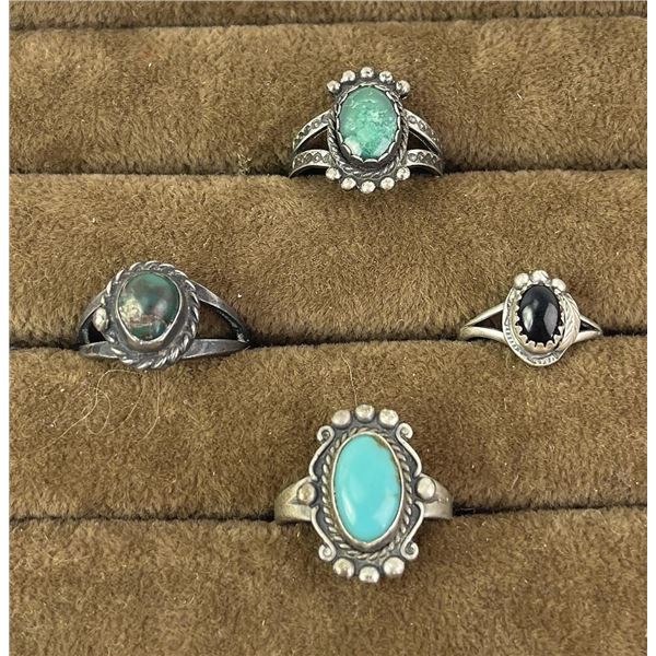 Group of Navajo Sterling Silver Turquoise Rings