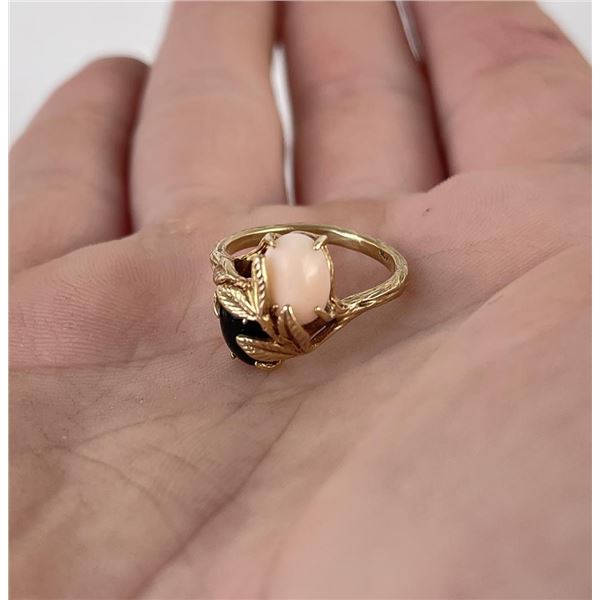 10k Yellow Gold Pink Coral Ring