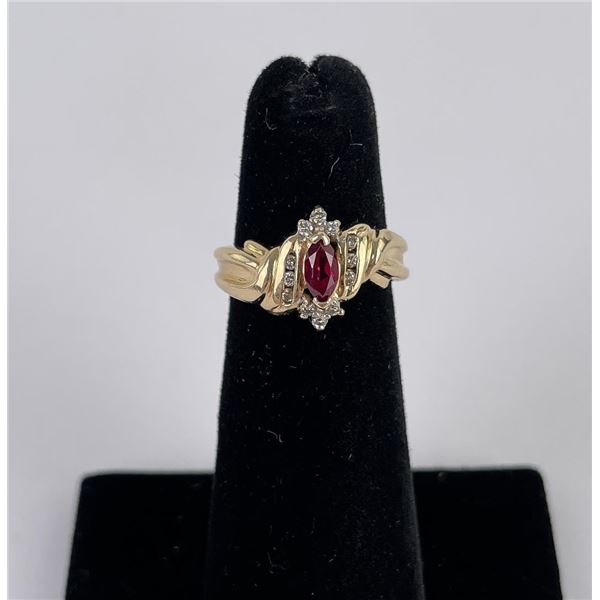 14k Yellow Gold Synthetic Ruby Ring