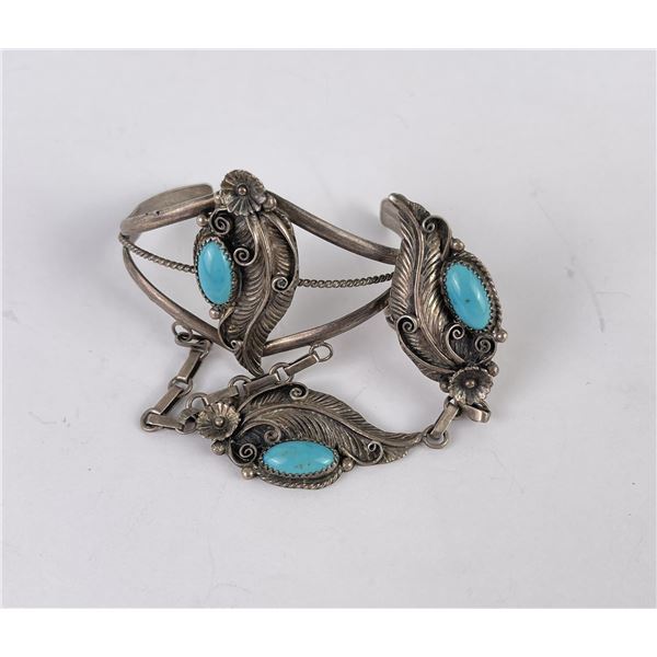 Navajo Sterling Silver Turquoise Slave Bracelet