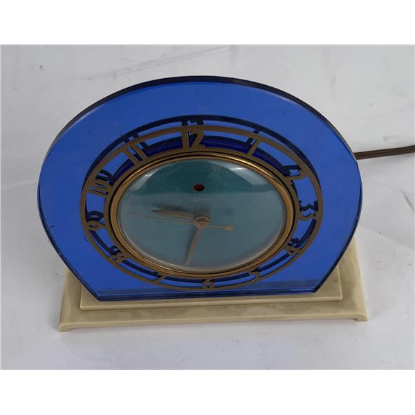 Art Deco Blue Mirrored Clock Telechron