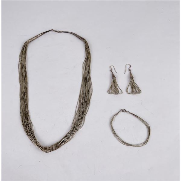 Navajo Liquid Sterling Silver Necklace Earrings