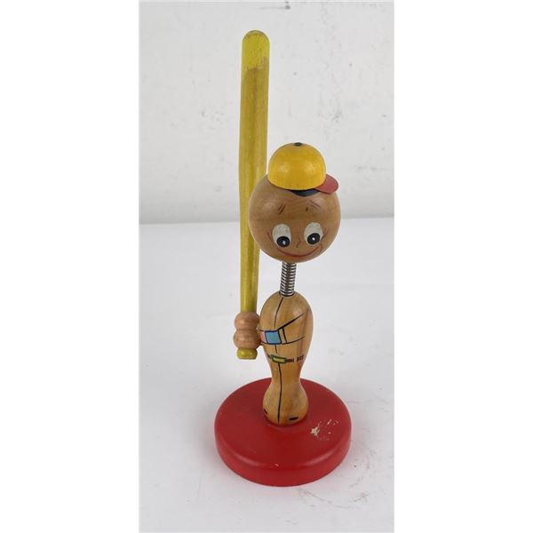 Vintage Wood Baseball Bobblehead Toy