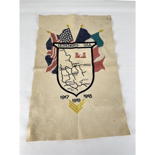 WW1 13th Engineers Trench Art Felt Unit Flag