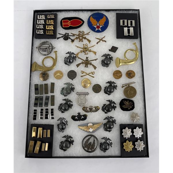 Collection of US Army USMC Insignia Medals Badges