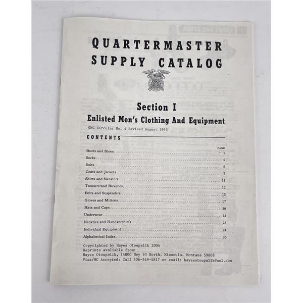 Quartermaster Supply Catalog Section I 1943