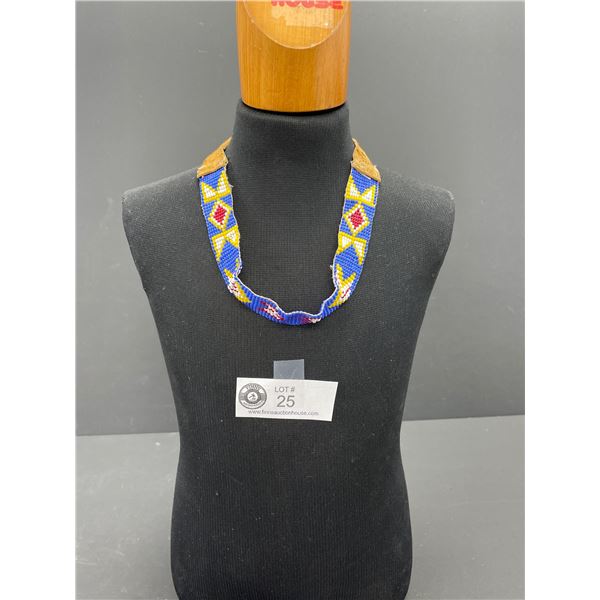 Vintage First Nations Beaded Choker with Leather Ties