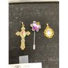 Image 3 : Vintage Costume Jewellery Lot - Petit Point Pendant, Acrylic Floral Pin, Cameo