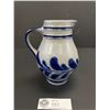 Image 1 : Cobalt Blue Leaf Design Vase with Handle 6" Tall Stamped and Numbered