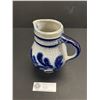 Image 2 : Cobalt Blue Leaf Design Vase with Handle 6" Tall Stamped and Numbered