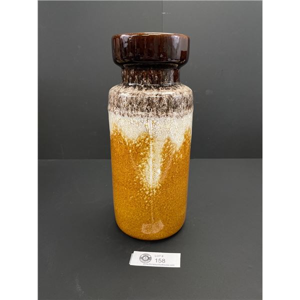 Chocolate Brown Dripping into White Mixing with Caramel MCM West German Vase. Has an Interesting Fir