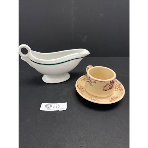 Vitrified Gravy Boat Marked "Vancouver" and Inca Wear Shenango China Cup and Saucer Cowboy Themed