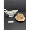 Image 1 : Vitrified Gravy Boat Marked "Vancouver" and Inca Wear Shenango China Cup and Saucer Cowboy Themed