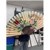 Image 2 : Large Oriental Bamboo Wall Fan, Hand Painted, Signed.