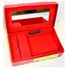 Image 1 : RED LEATHER JEWEL CASE WITH MIRROR. BANGLADESH