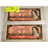 Image 2 : 2 1954 CANADIAN 2 DOLLAR BILLS