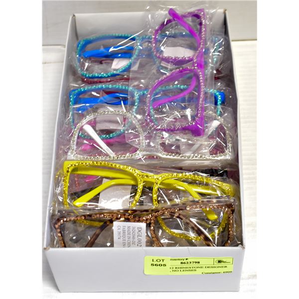 BOX OF 12 RHINESTONE DESIGNER FRAMES, NO LENSES